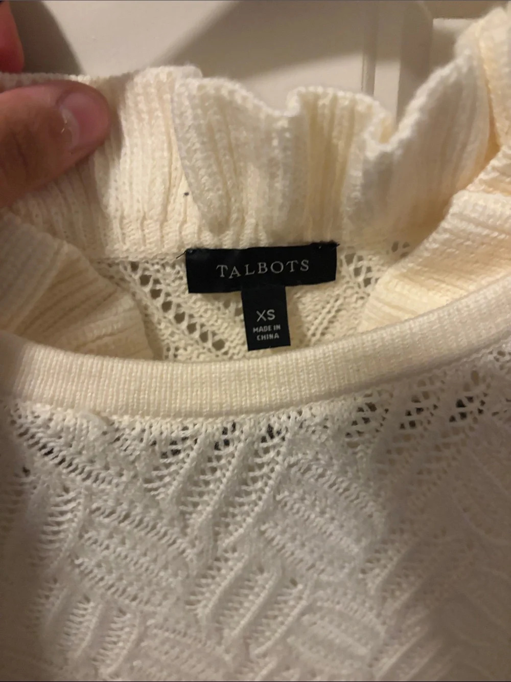 Talbots Cream Ruffle Turtleneck Cable-Knit Sweater - Picture 2 of 3